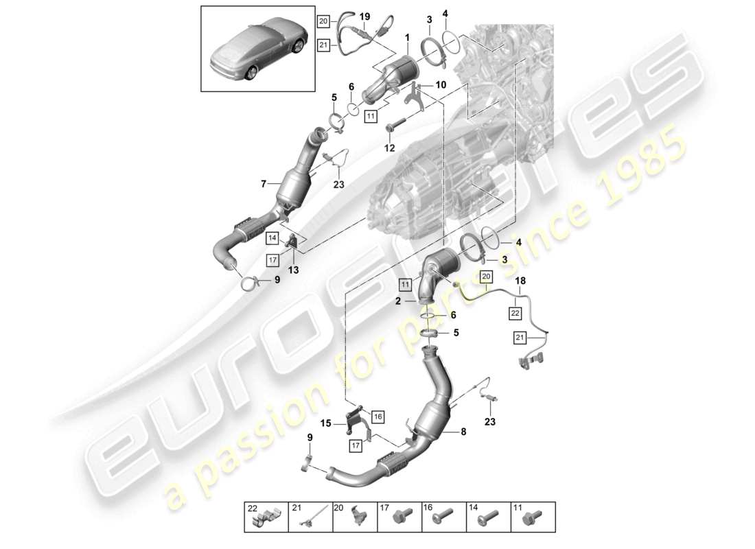 porsche 2017 (panamera 971-1) sistema de escape convertidor catalítico sonda lambda d - 17.06.2019>> diagrama de piezas