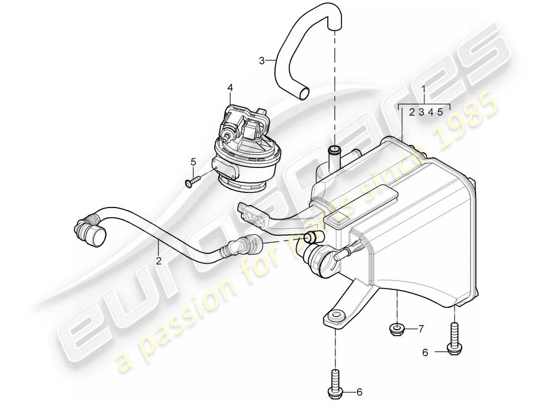 porsche 2008 (cayenne e1 9pa) diagrama de piezas del recipiente de emisiones evaporativas