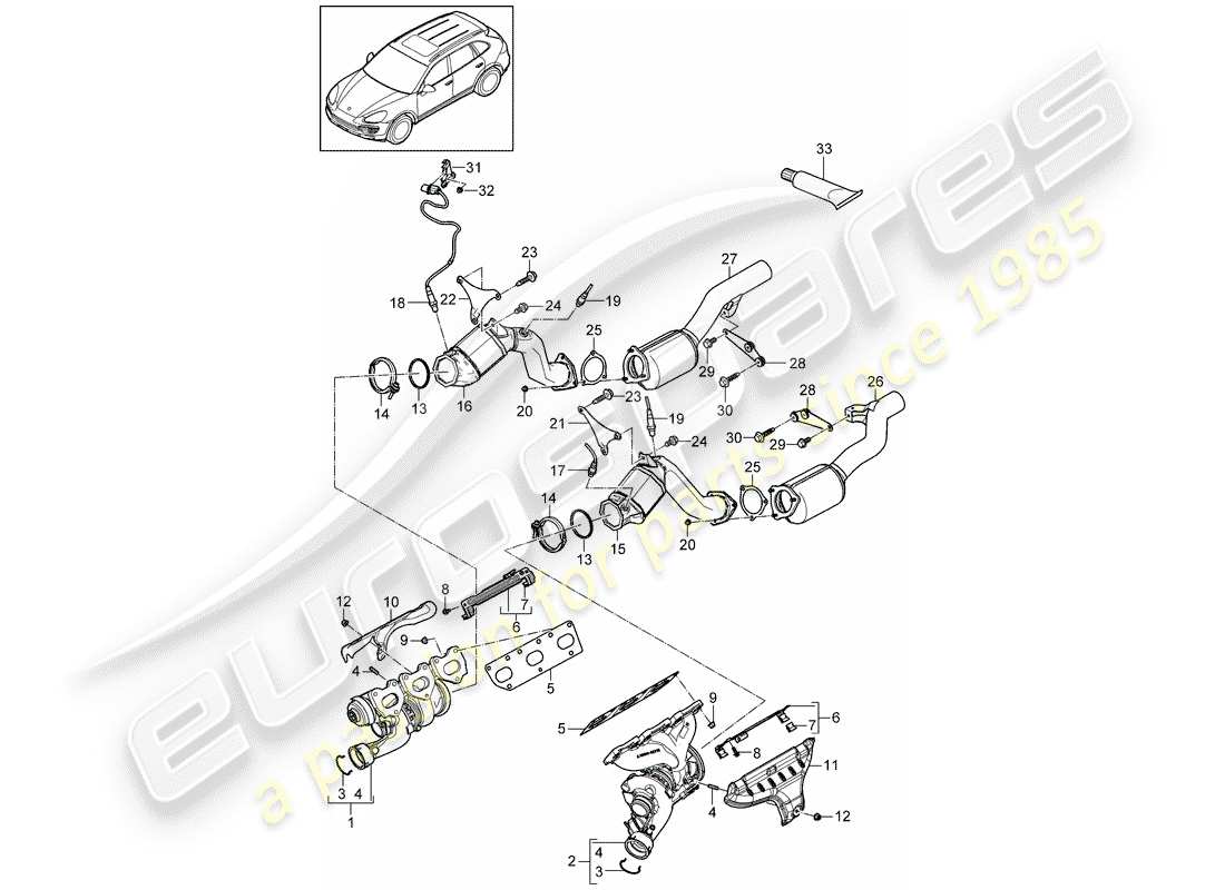 porsche 2012 (cayenne e2 92a) sistema de escape diagrama de piezas