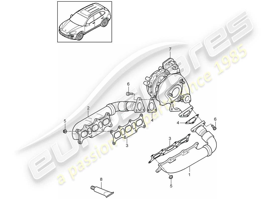 porsche 2011 (cayenne e2 92a) sistema de escape diagrama de piezas