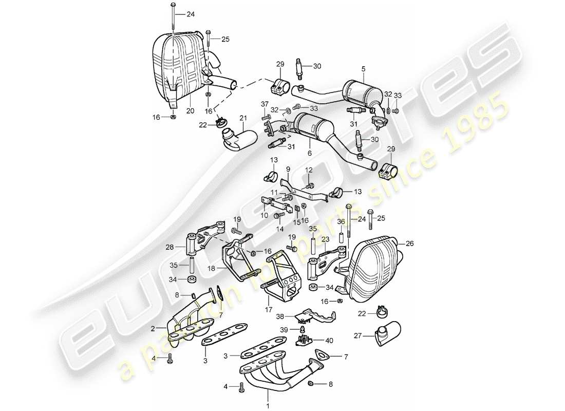 porsche 2004 (996) sistema de escape - d - mj 2002>> diagrama de piezas