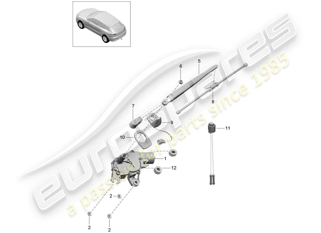 porsche 2018 (macan) limpiaparabrisas trasero diagrama de piezas