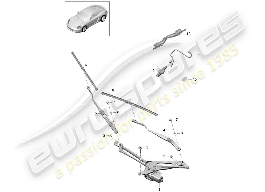 porsche 2020 (718 cayman) sistema limpiaparabrisas compl. diagrama de piezas