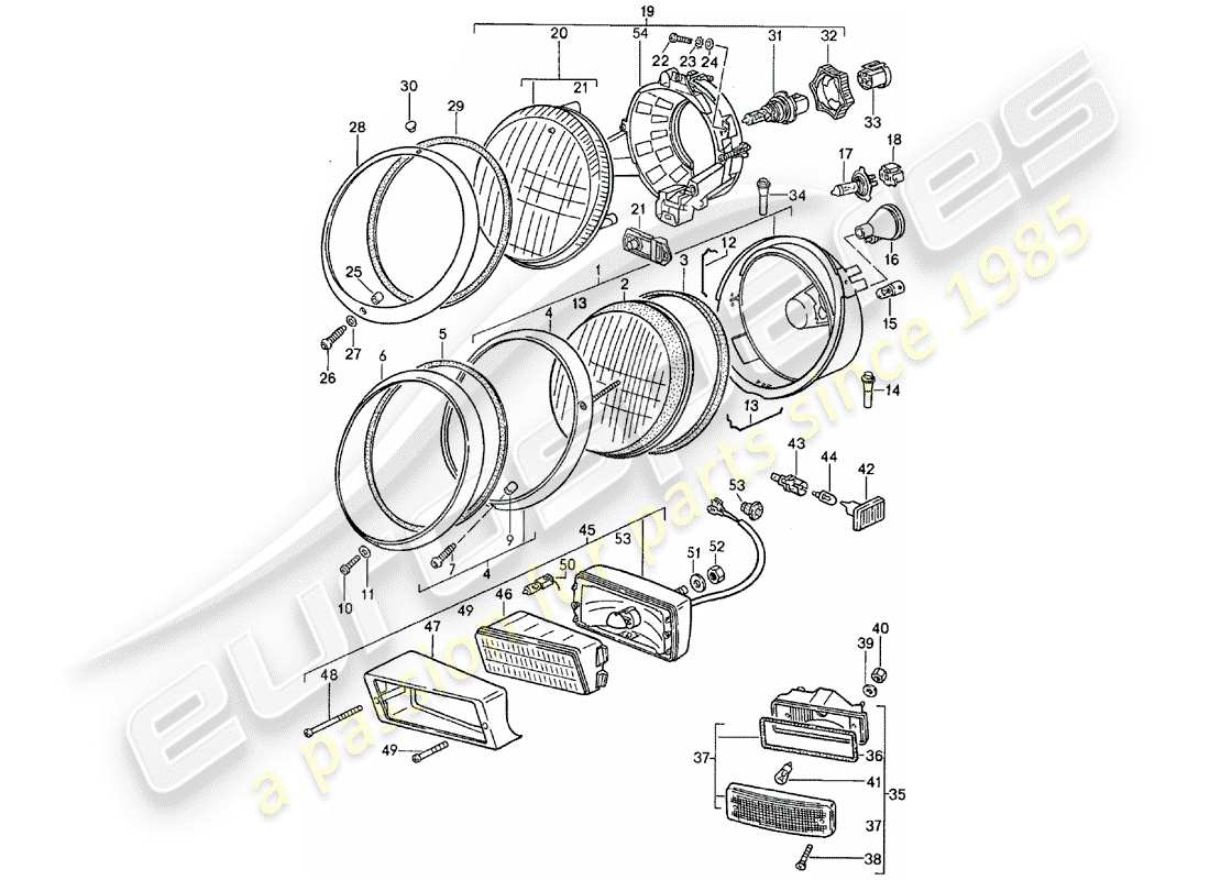 porsche 1987 (911) diagrama de piezas del faro