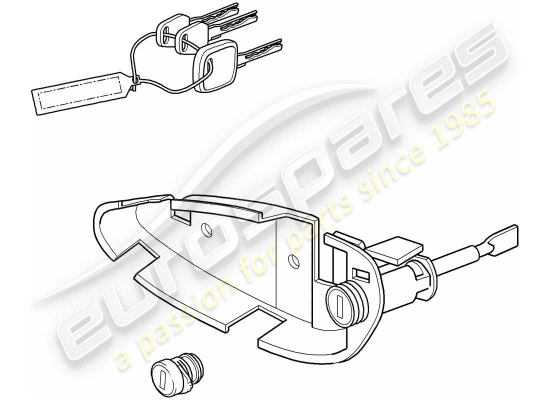 porsche 996 gt3 (2001) kits de reparación - juego de cerraduras - compuesto por: - soporte - manija de puerta exterior - cerradura de guantera - llave - etiqueta para llave esquema de piezas