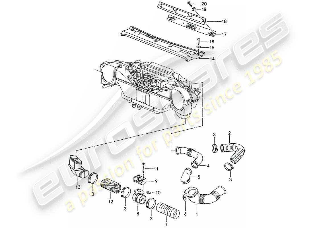 porsche 1995 (993) ventilación - sistema de calefacción 1 diagrama de piezas