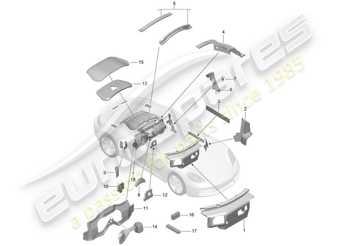 porsche 2018 (718 cayman) carrocería diagrama de piezas