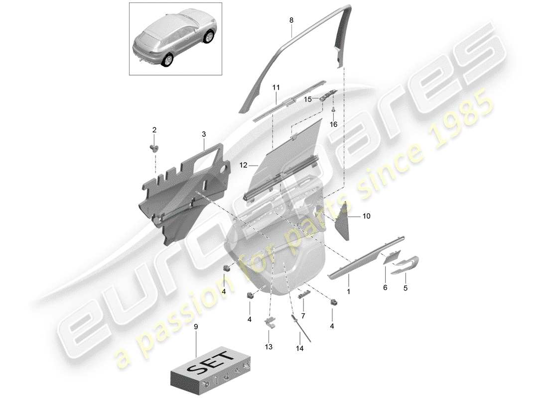 porsche 2017 (macan) accesorios diagrama de piezas