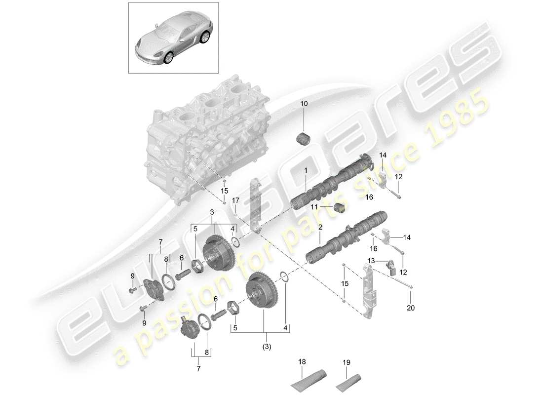 porsche 718 cayman (2020) diagrama de piezas del árbol de levas