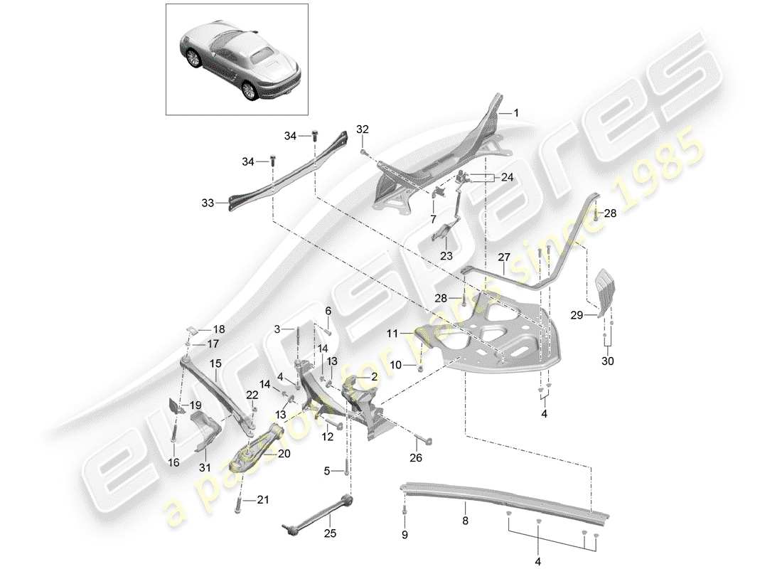porsche 2018 (718 boxster) diagrama de piezas del eje trasero
