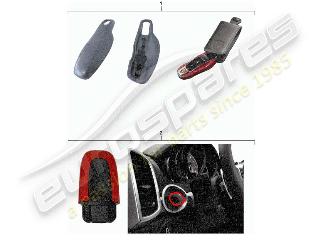 porsche 2016 (tequipment macan) diagrama de piezas de la cubierta de llave