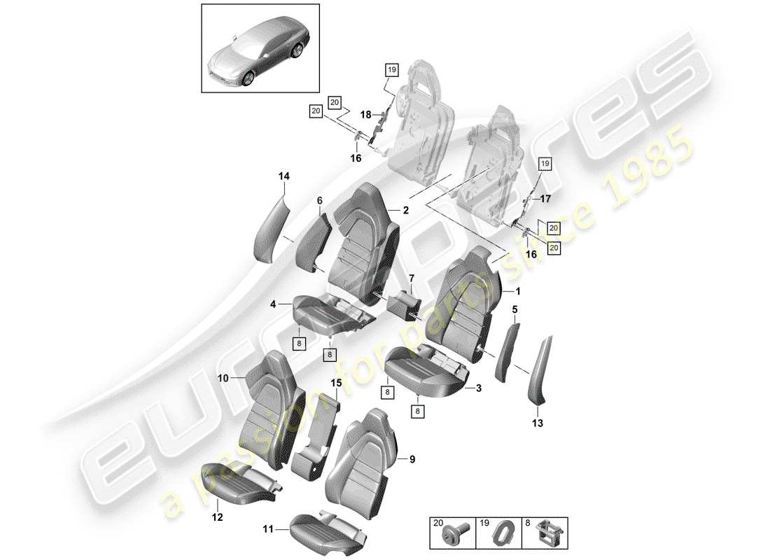 porsche 2018 (panamera 971-1) diagrama de piezas de seat