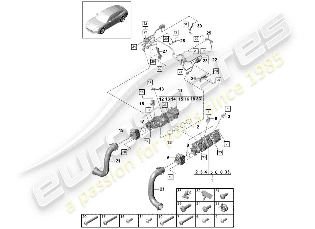 porsche 2019 (panamera 971-1) tubo de admisión diagrama de piezas