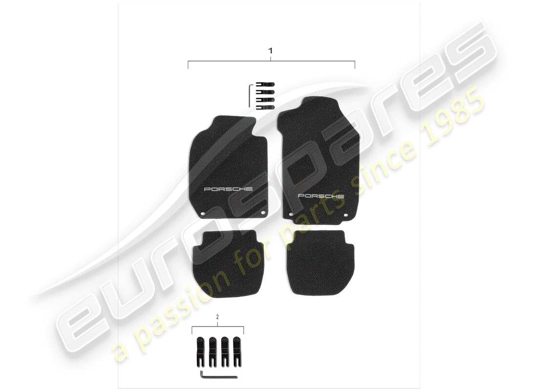 porsche 1998 (tequipment) diagrama de piezas de la alfombra de piso