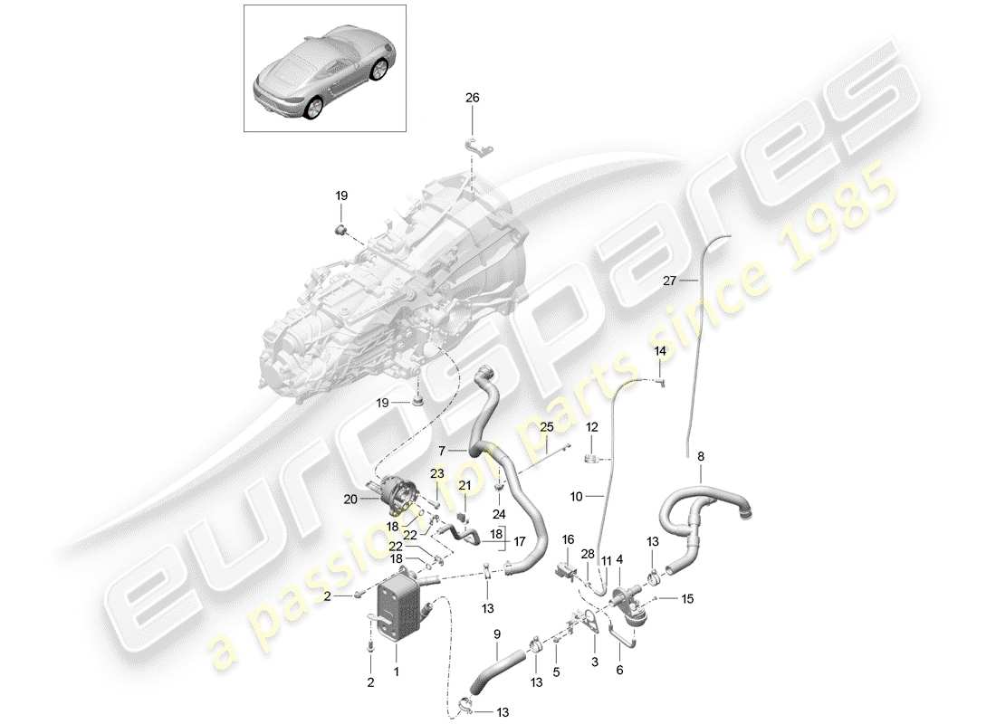 porsche 718 cayman (2020) diagrama de piezas de la caja de cambios manual