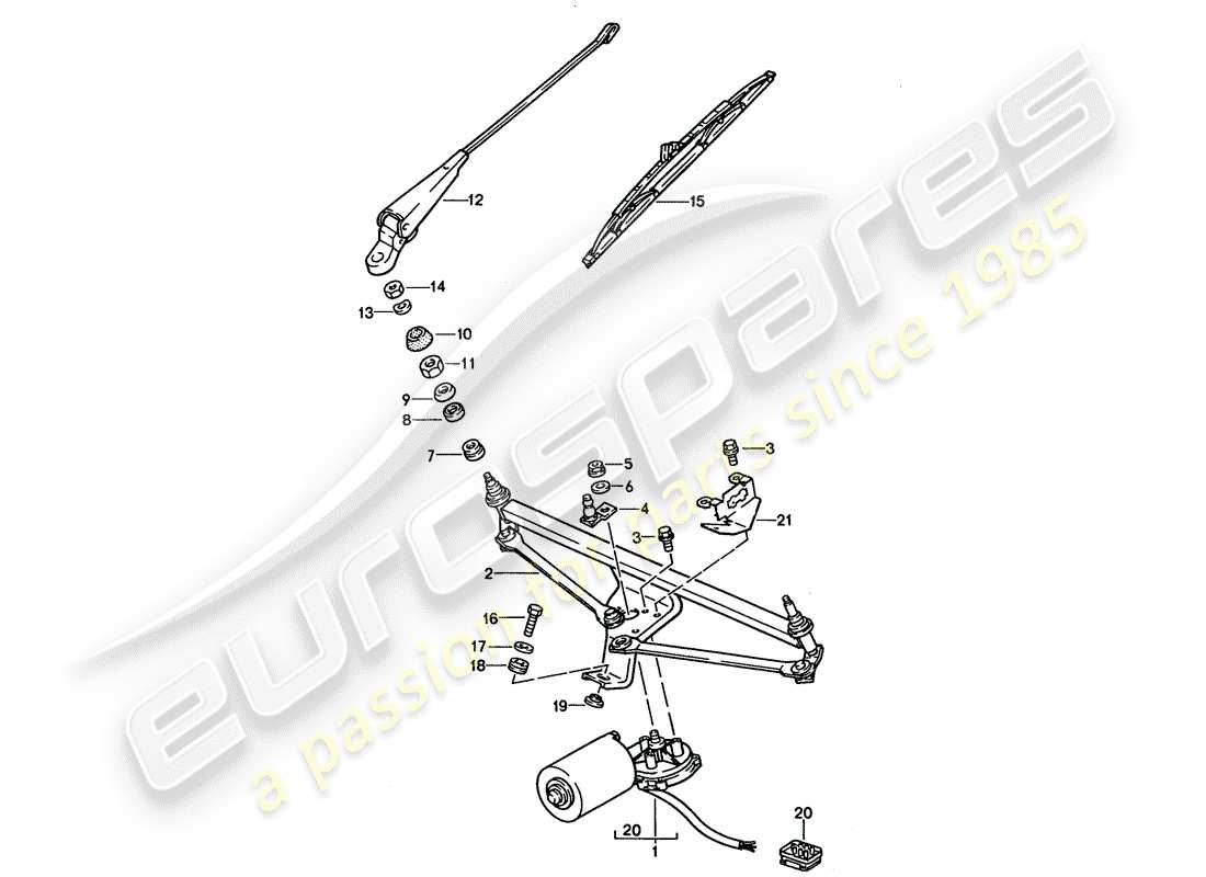 porsche 1992 (928) sistema de limpiaparabrisas diagrama de piezas