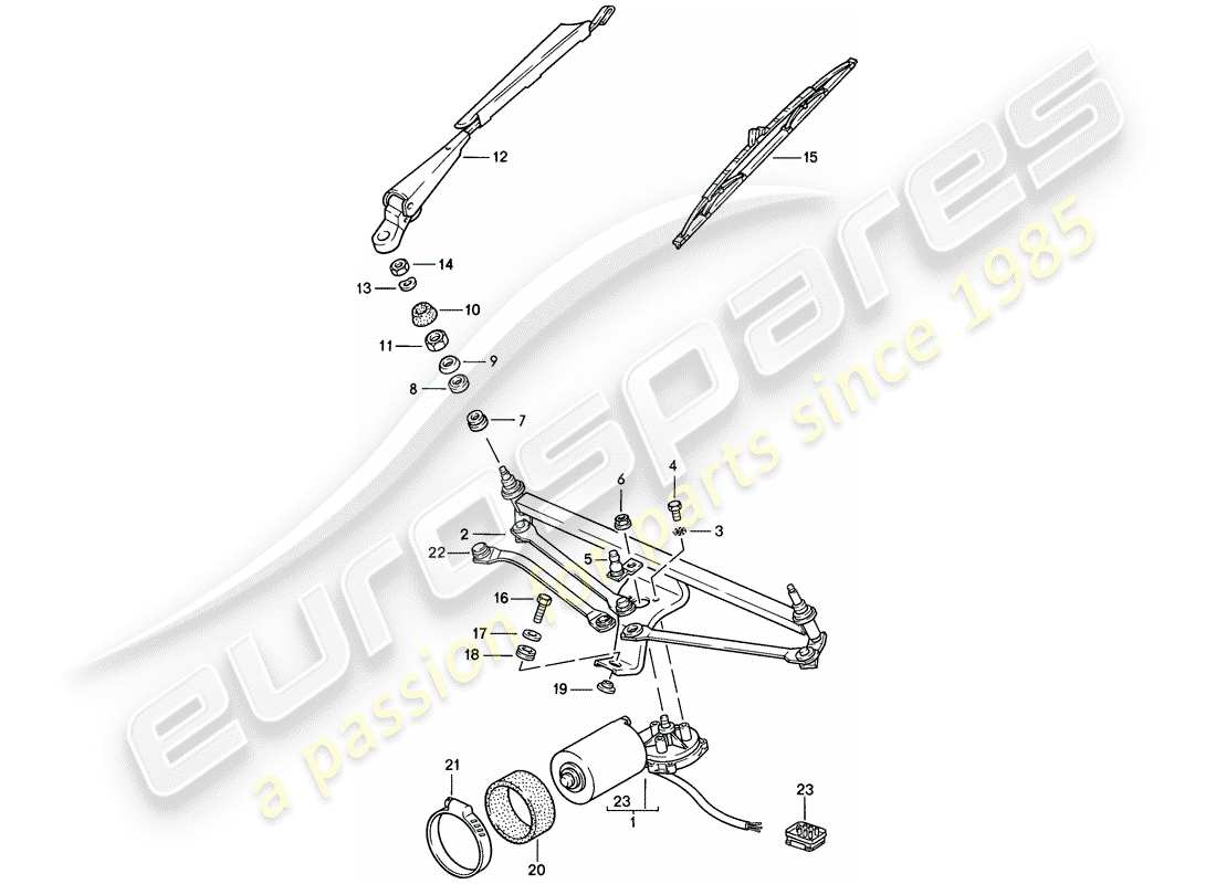 porsche 1986 (928) sistema de limpiaparabrisas diagrama de piezas