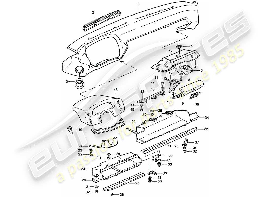 porsche 1982 (928) panel diagrama de piezas