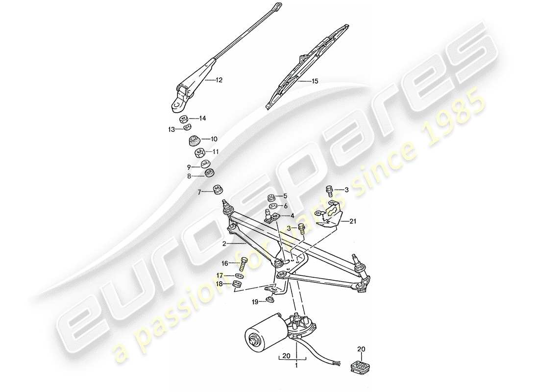 porsche 1987 (928) sistema de limpiaparabrisas diagrama de piezas