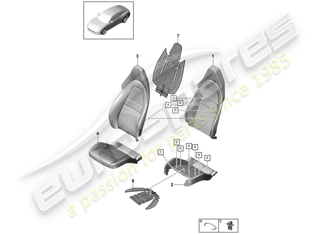 porsche panamera 971 (2019) asiento diagrama de piezas