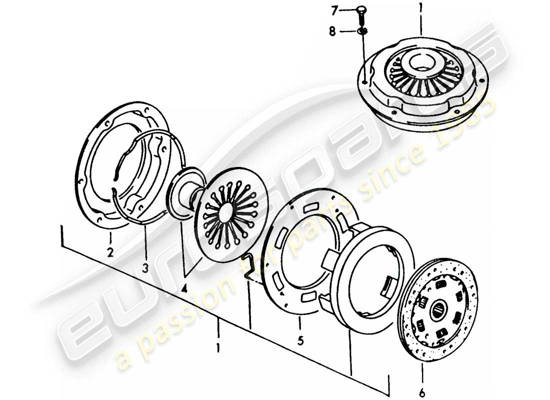 porsche 1954 (356/356a) embrague diagrama de piezas