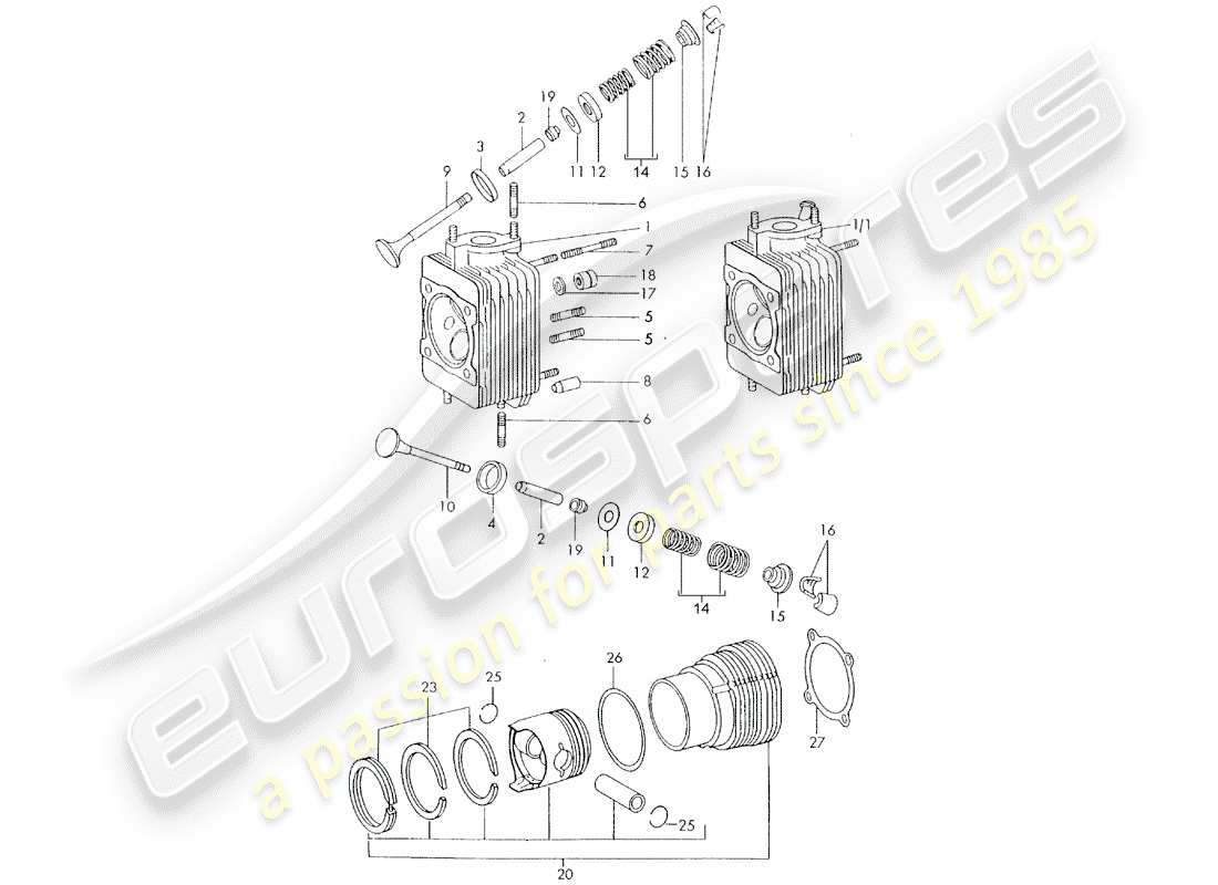 porsche 1973 (911) culata - cilindro con pistones - d - mj 1972>> diagrama de piezas
