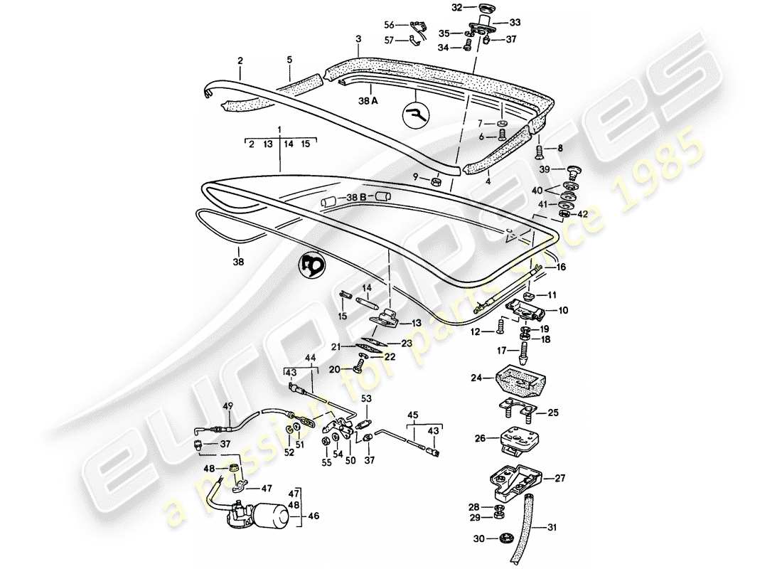 porsche 1987 (924s) tapa del maletero trasero - spoiler trasero diagrama de piezas