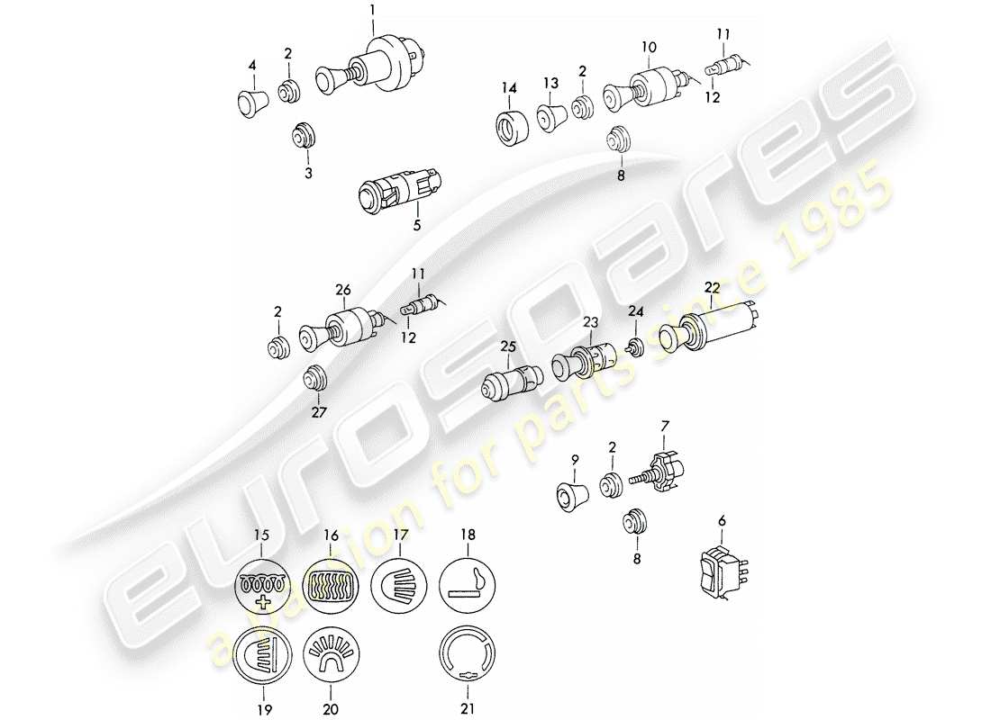 porsche 1970 (911) interruptor - adorno del tablero diagrama de piezas
