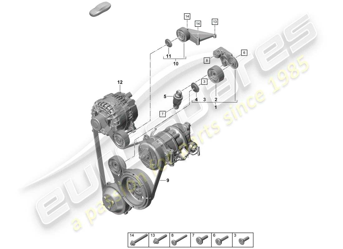 porsche 2020 (718 boxster spyder) cinturón acanalado en v diagrama de piezas