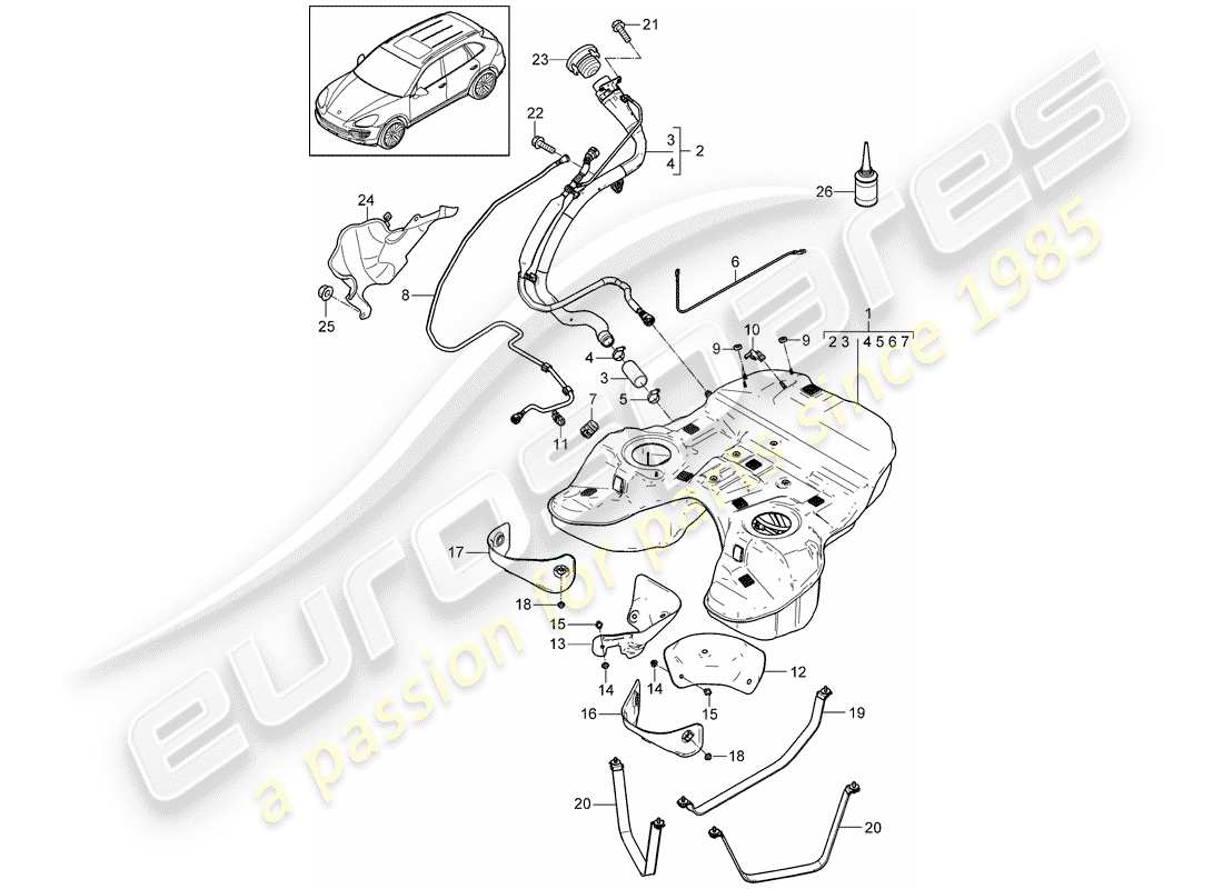 porsche 2012 (cayenne e2 92a) depósito de combustible diagrama de piezas