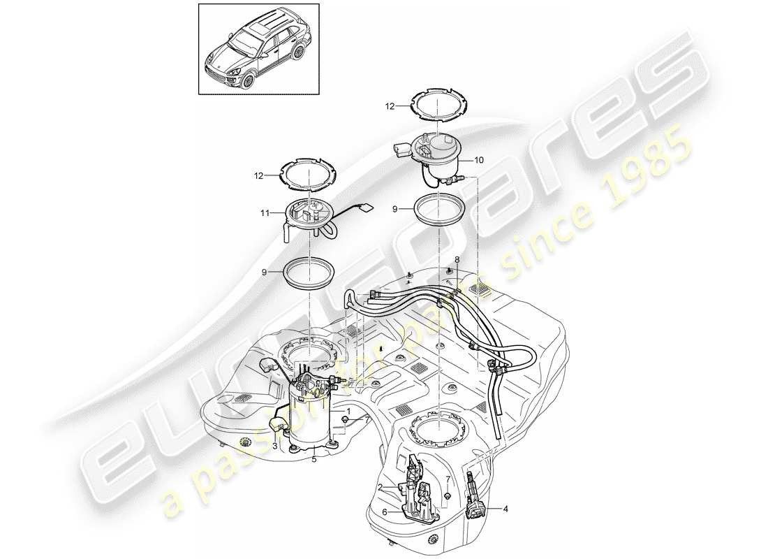 porsche 2011 (cayenne e2 92a) depósito de combustible diagrama de piezas