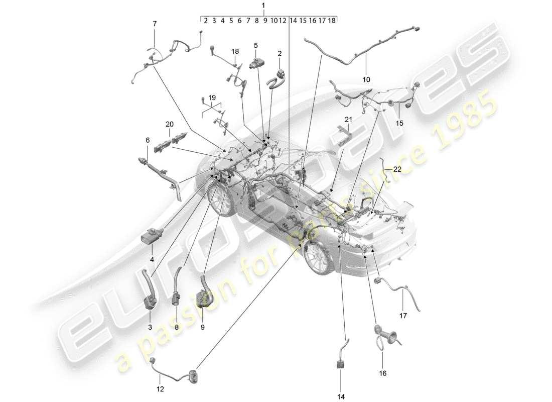 porsche 991r/gt3/rs (2014) cableando arneses diagrama de piezas