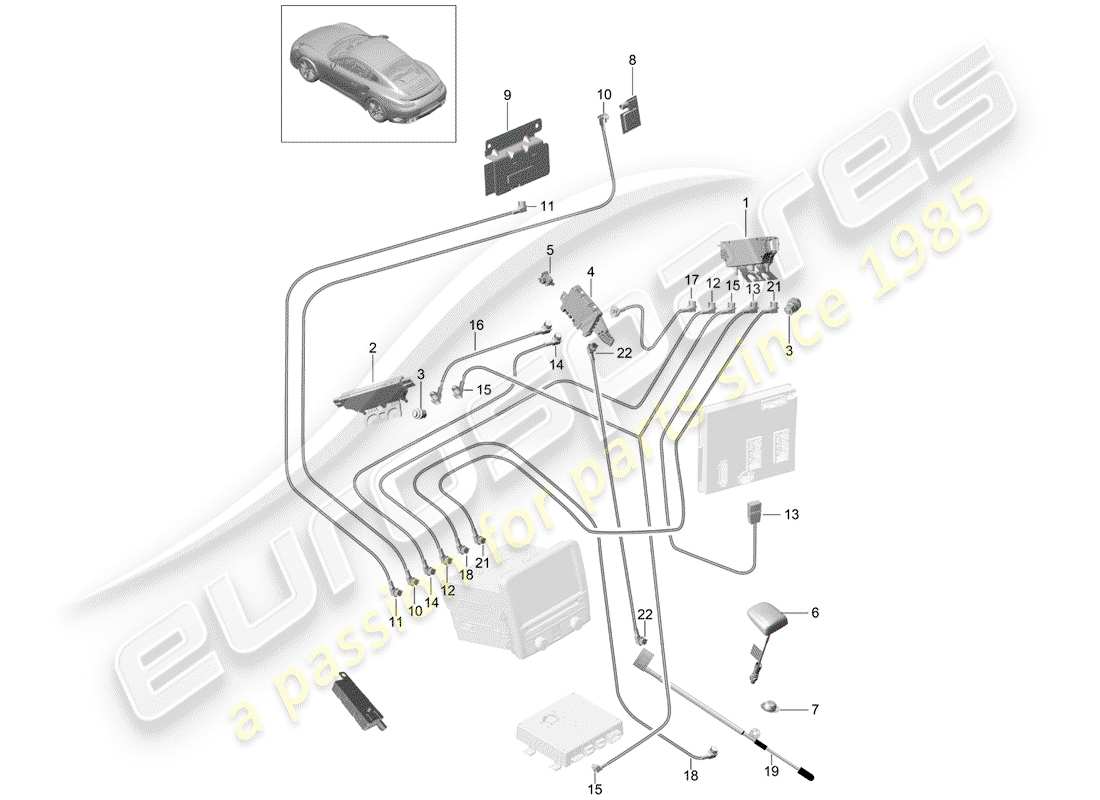 porsche 2020 (991-2 turbo) diagrama de piezas del amplificador de antena