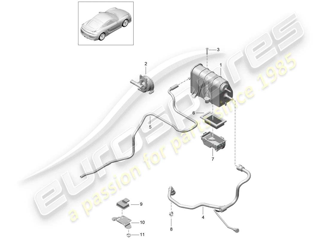 porsche 2016 (981 cayman gt4) bote de emisiones evaporativas diagrama de piezas