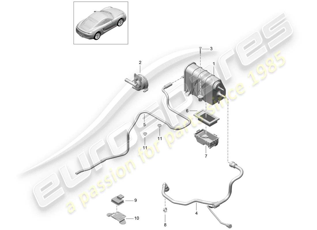 porsche 2014 (981 cayman) bote de emisiones evaporativas diagrama de piezas