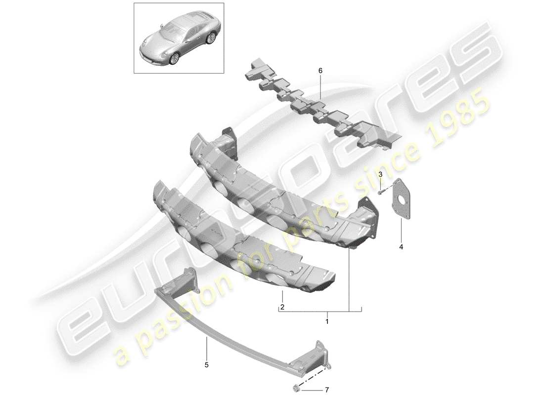 porsche 2017 (991-2) diagrama de piezas del soporte de parachoques