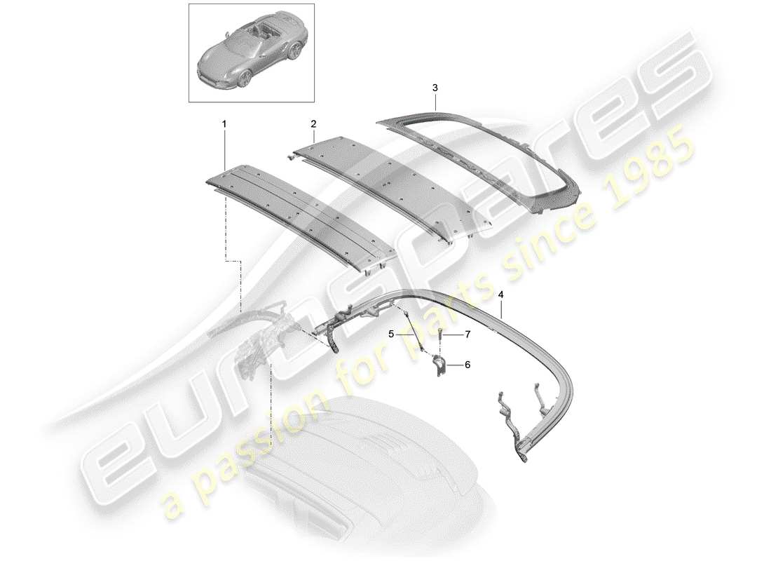 porsche 2020 (991-2 turbo) diagrama de piezas del marco superior