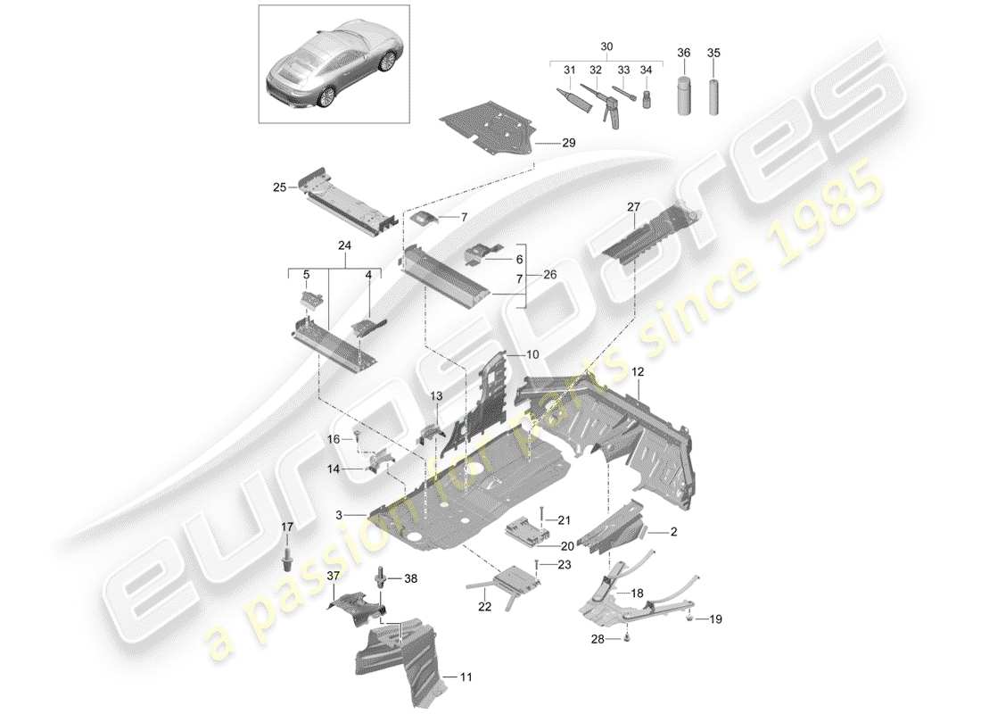 porsche 2019 (991-2) placas de piso diagrama de piezas