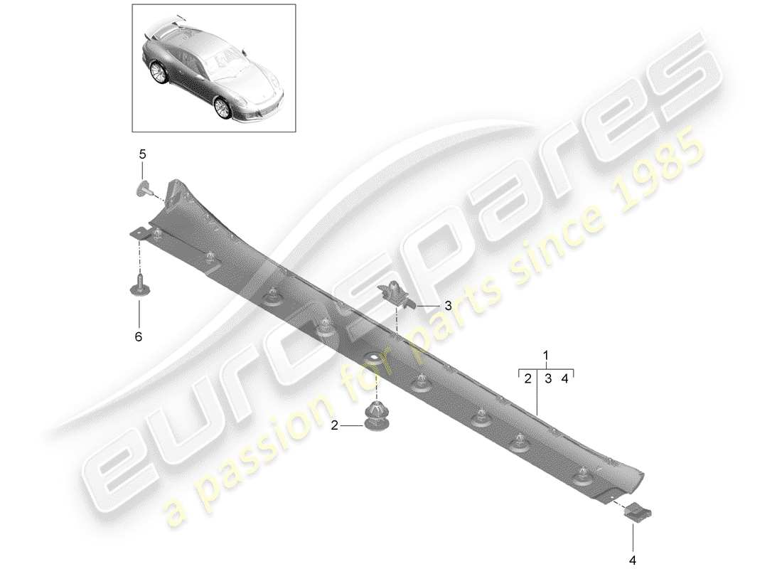 porsche 991r/gt3/rs (2015) moldura de larguero diagrama de piezas
