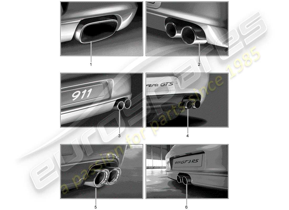 porsche 2006 (tequipment) tubo de escape deportivo diagrama de piezas