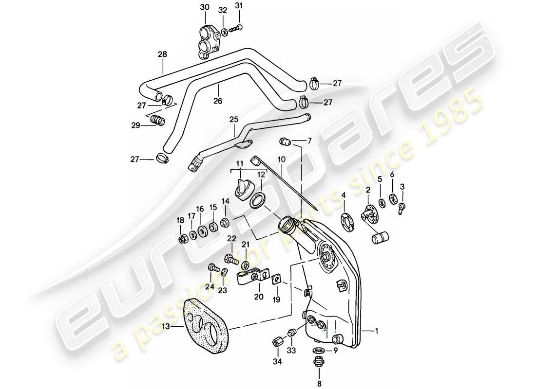 porsche 1989 (911) lubricación del motor - tanque de aceite - líneas diagrama de piezas