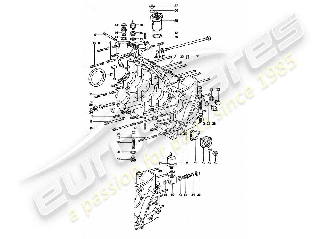 porsche 1977 (911 turbo) crankcase diagrama de piezas