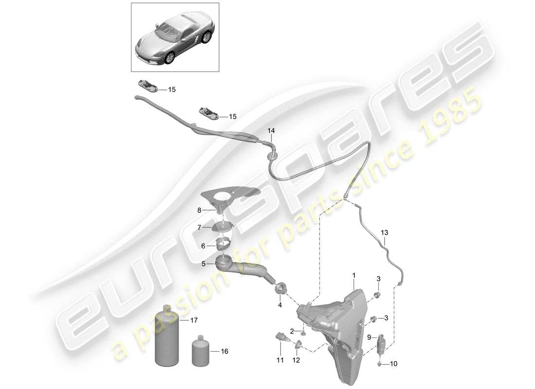 porsche 2020 (718 boxster) windshield washer unit diagrama de piezas
