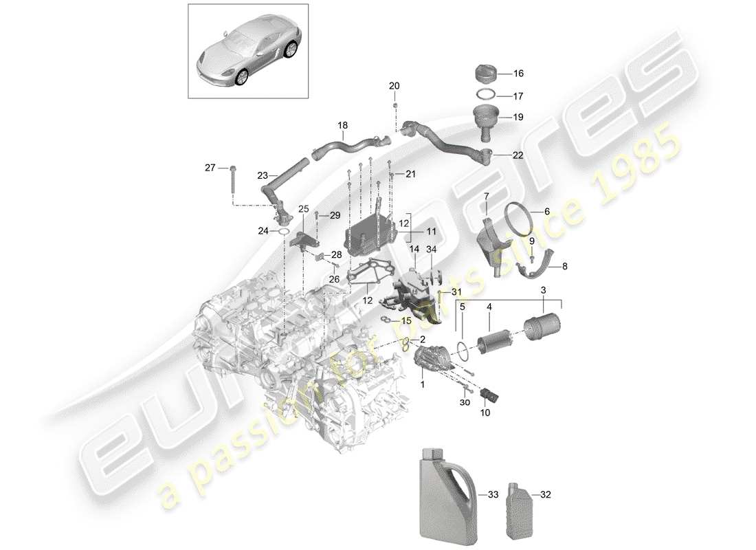 porsche 2020 (718 cayman) motor (presión de aceite/lubricación) diagrama de piezas