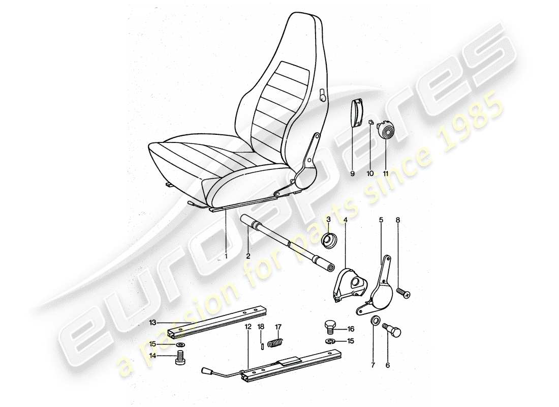 porsche 1977 (911 turbo) asiento deportivo - completo diagrama de piezas