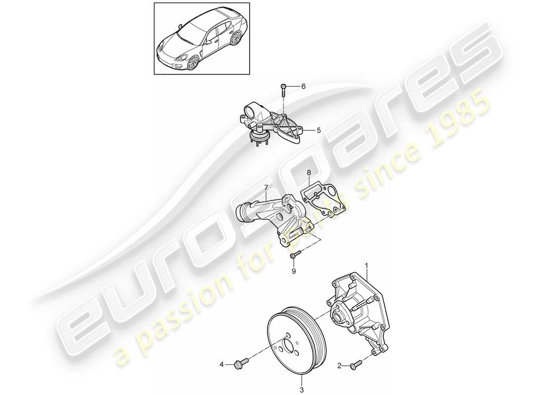 porsche 2010 (panamera 970) bomba de agua diagrama de piezas