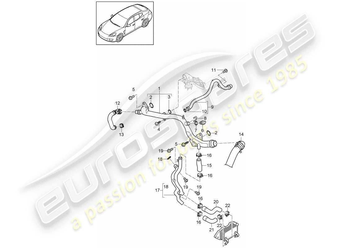 porsche 2010 (panamera 970) diagrama de piezas de refrigeración por agua