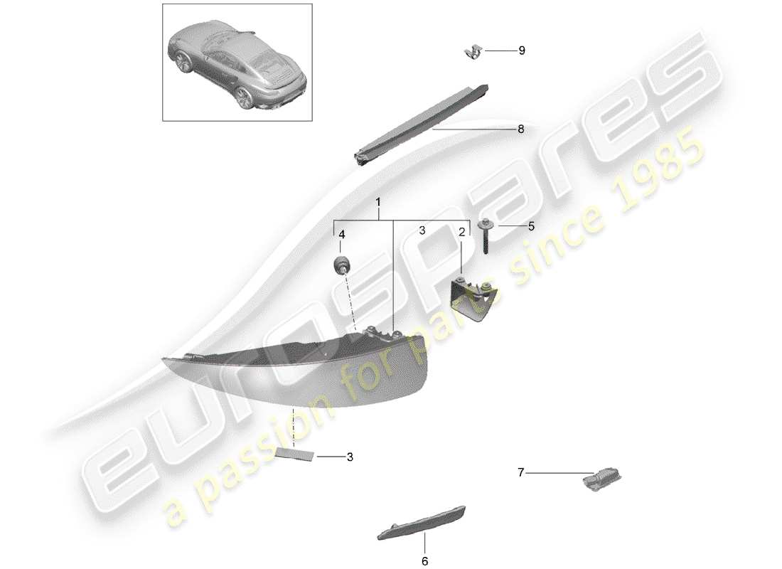 porsche 2016 (991-1 turbo) diagrama de piezas de la luz trasera
