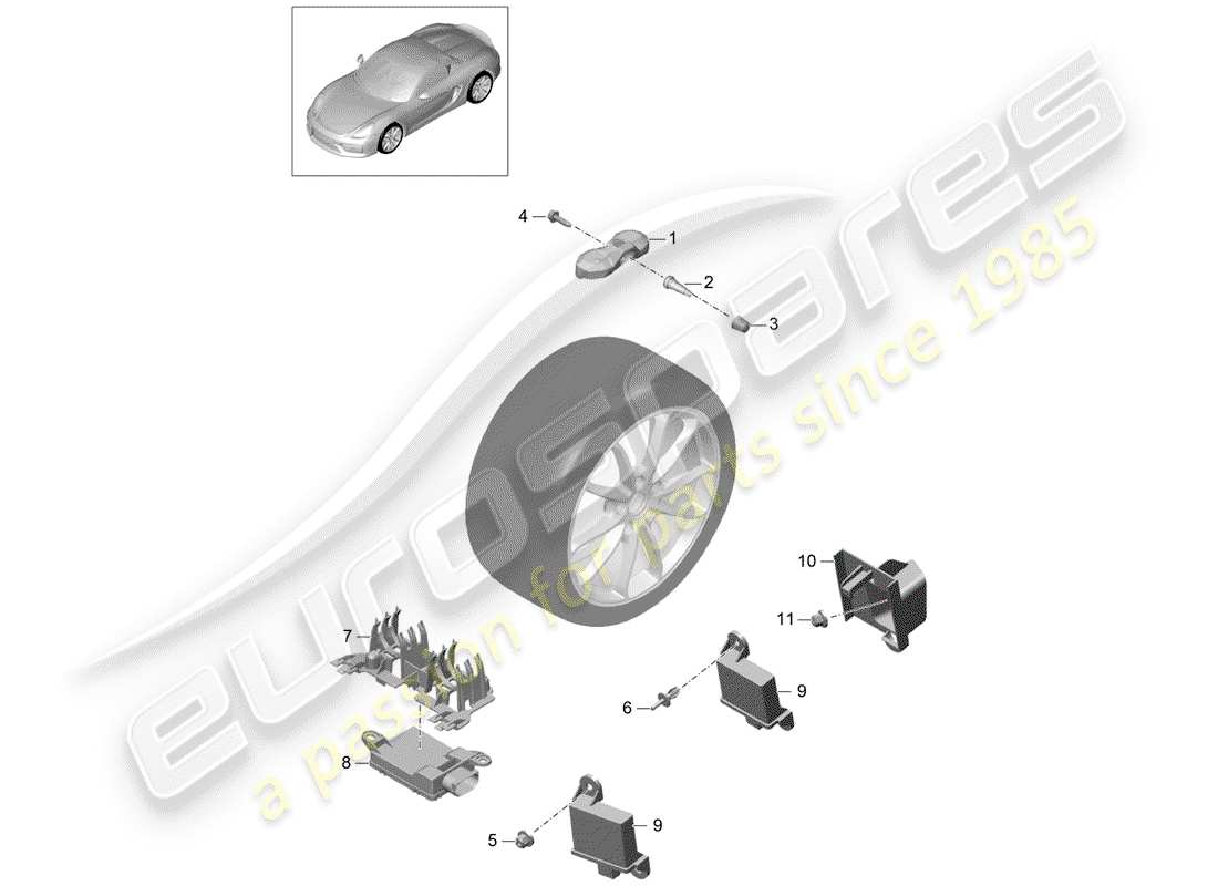 porsche 2016 (981 boxster spyder) sistema de control de presión de neumáticos diagrama de piezas