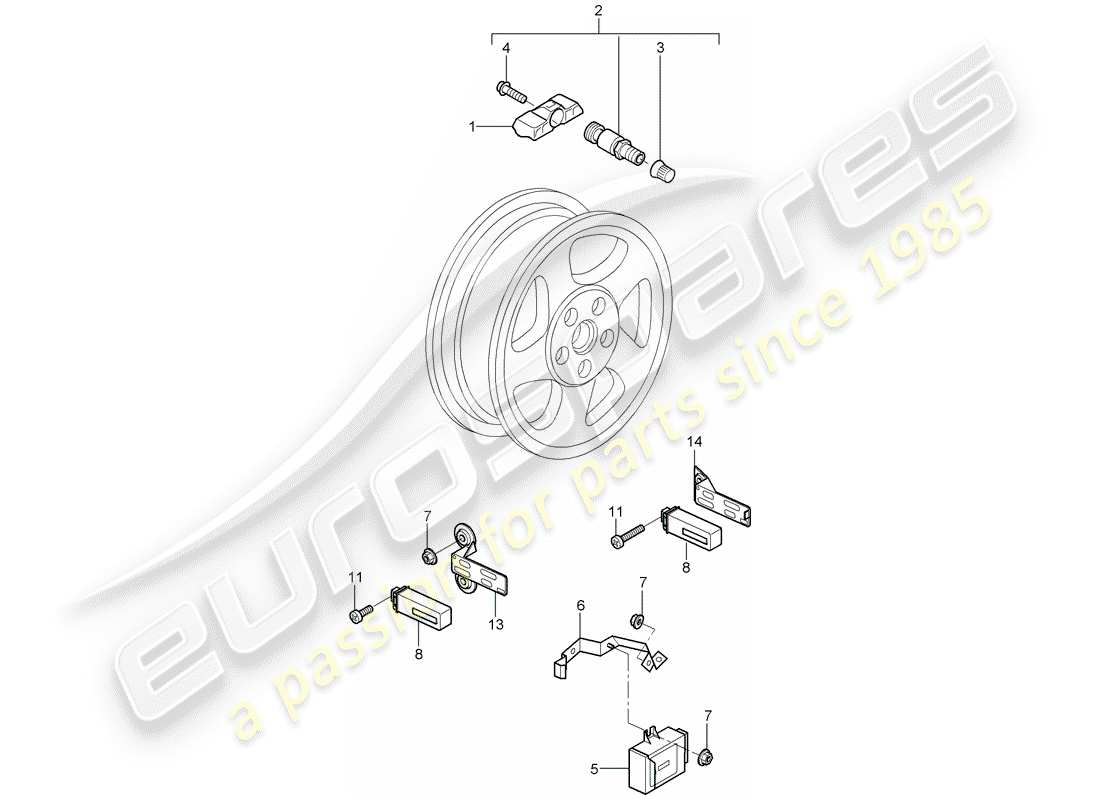 porsche 2007 (987 cayman) sistema de control de presión de neumáticos diagrama de piezas